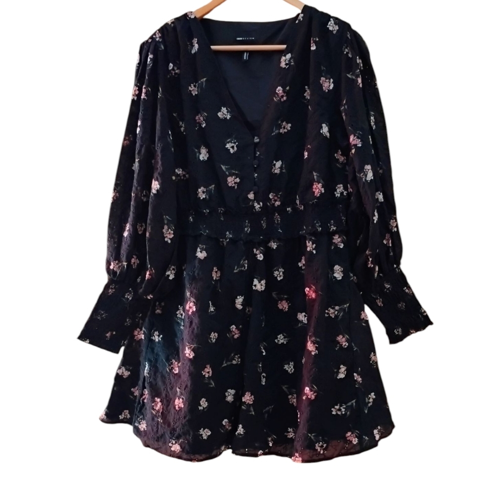 ASOS Design Black and Floral Long Sleeve Dress Size 10